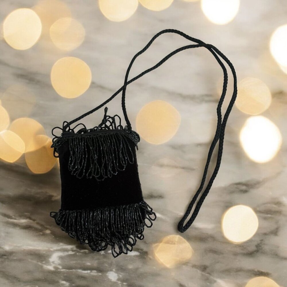 VINTAGE Black Beaded Cocktail Beaded Evening  Bag